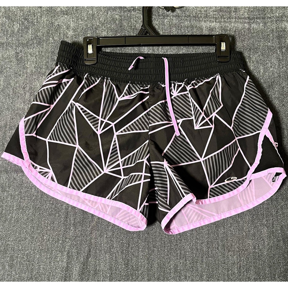 Champion DuoDry Women's Athletic Shorts Drawstring Black/Purple Geometric Medium